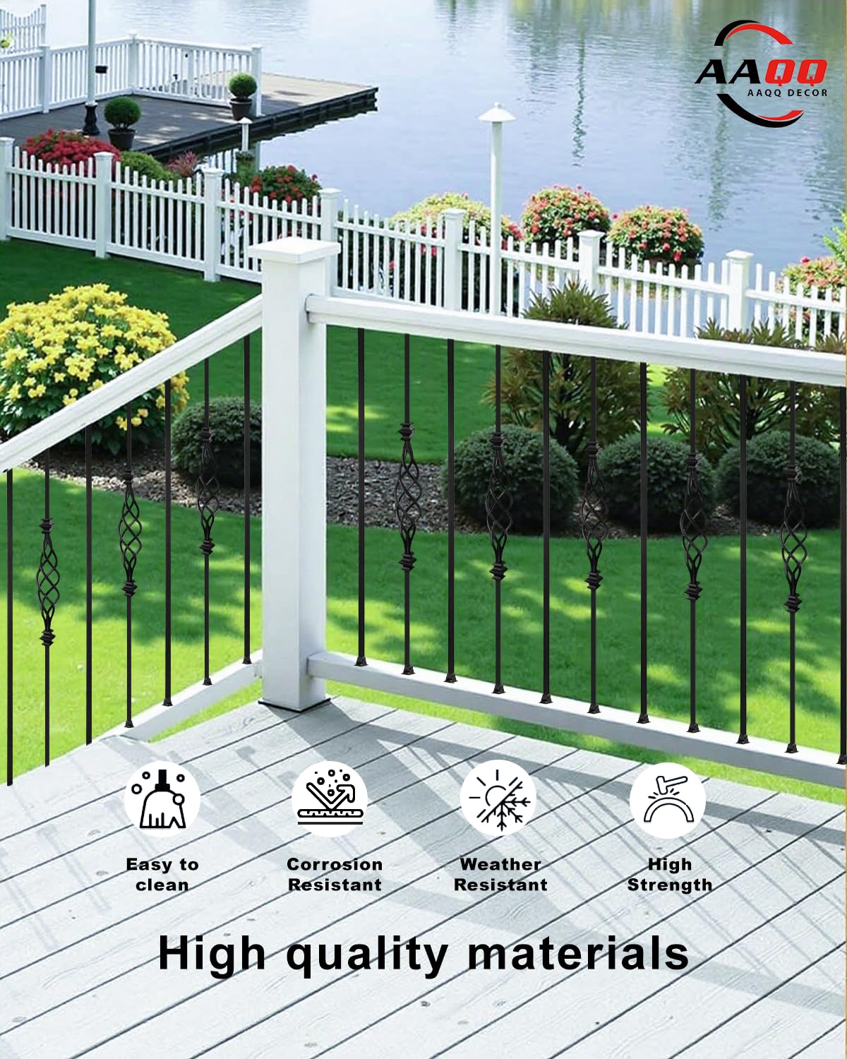 10 Pack Balusters for Staircase Interior Hollow Big Basket and Straight Stair Spindles 1/2" Square Iron Balusters with 20 Swivel Shoes(A111-10)