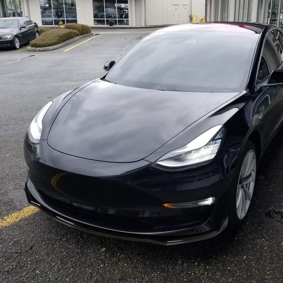 Carpartsinnovate Fits 17-20 Tesla Model 3 Sedan Glossy Black Front Bumper Body Lip Kit Spoiler 3PC