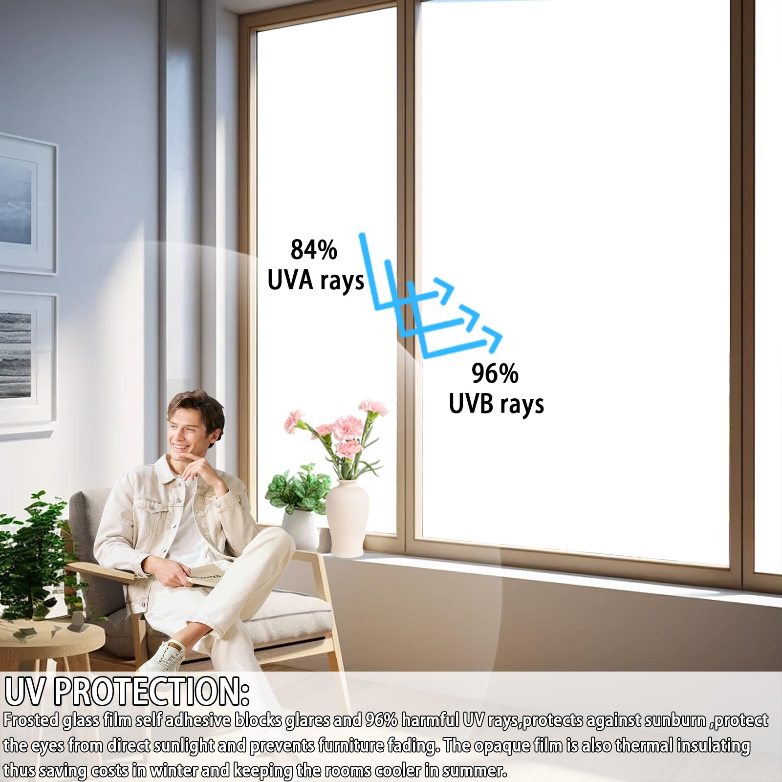 Window Privacy Film 75 x 140 cm Nieprzezroczysta, Matowa, Blokująca Promienie Uv, Zdejmowalna, Przylegająca Elektrostatycznie, Folia Prywatności Na Okna Szklane, biały mat