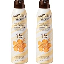 Hawaiian Tropic Weightless Hydration Clear Spray Sunscreen SPF 15, 6oz Twin Pack, Hawaiian Tropic Sunscreen SPF 15, Sunblock, Oxybenzone Free Sunscreen, Spray On Sunscreen Pack, 6 oz each