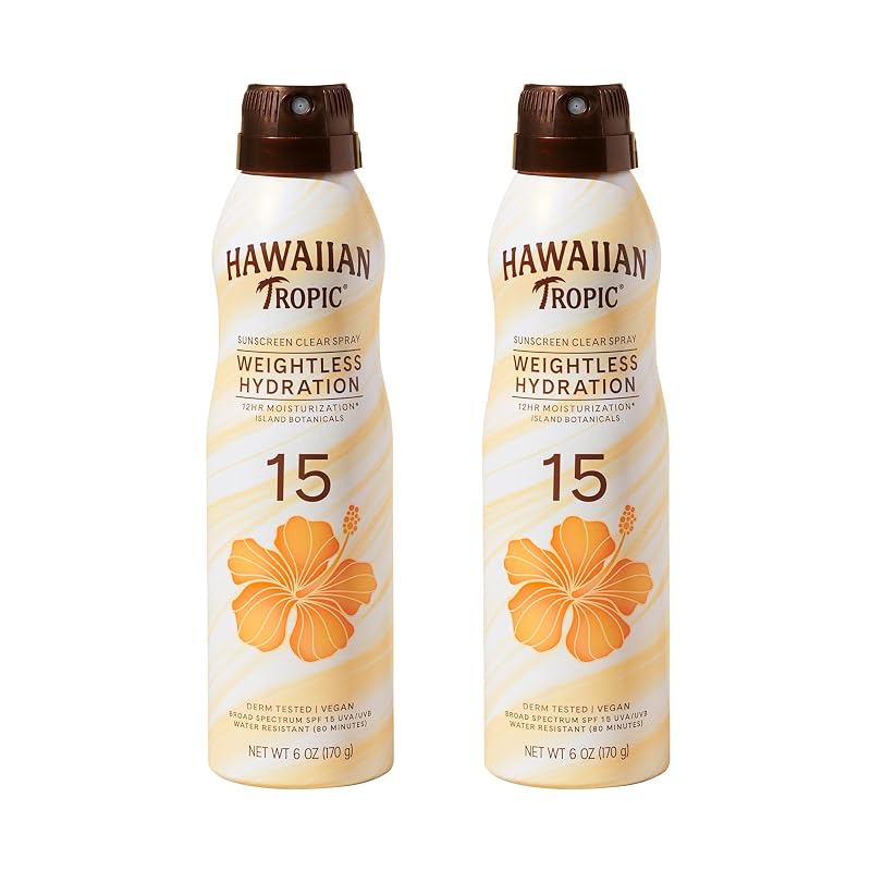 Protetor solar corporal em spray Hawaiian Tropic Weightless Hydration SPF 15, pacote com 2
