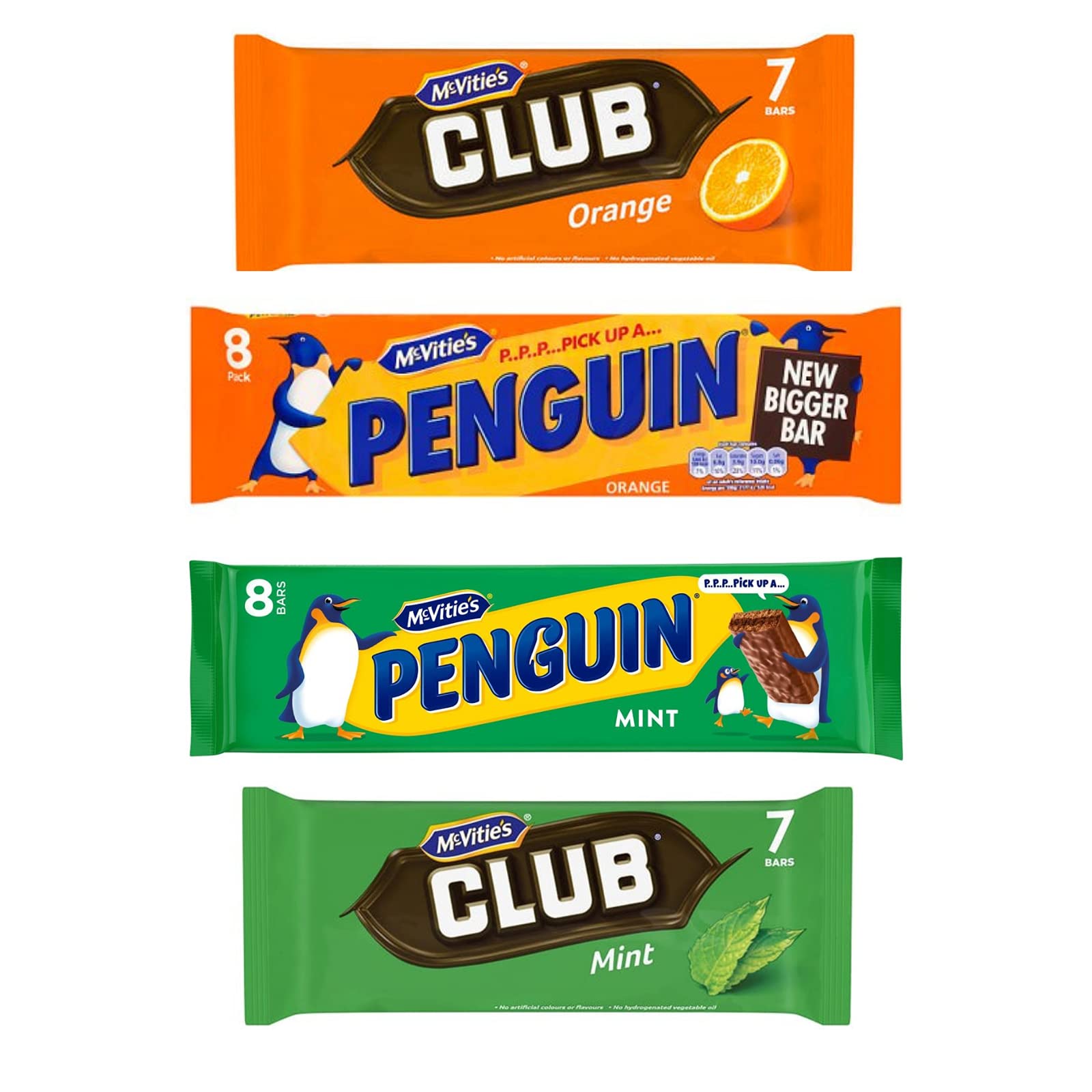 Orange and Mint Biscuit Assortment 30 Bars - Mcvities Penguin Orange & Mint 8 Bars Each |Mcvities Club Orange & Mint 8 Bars Each