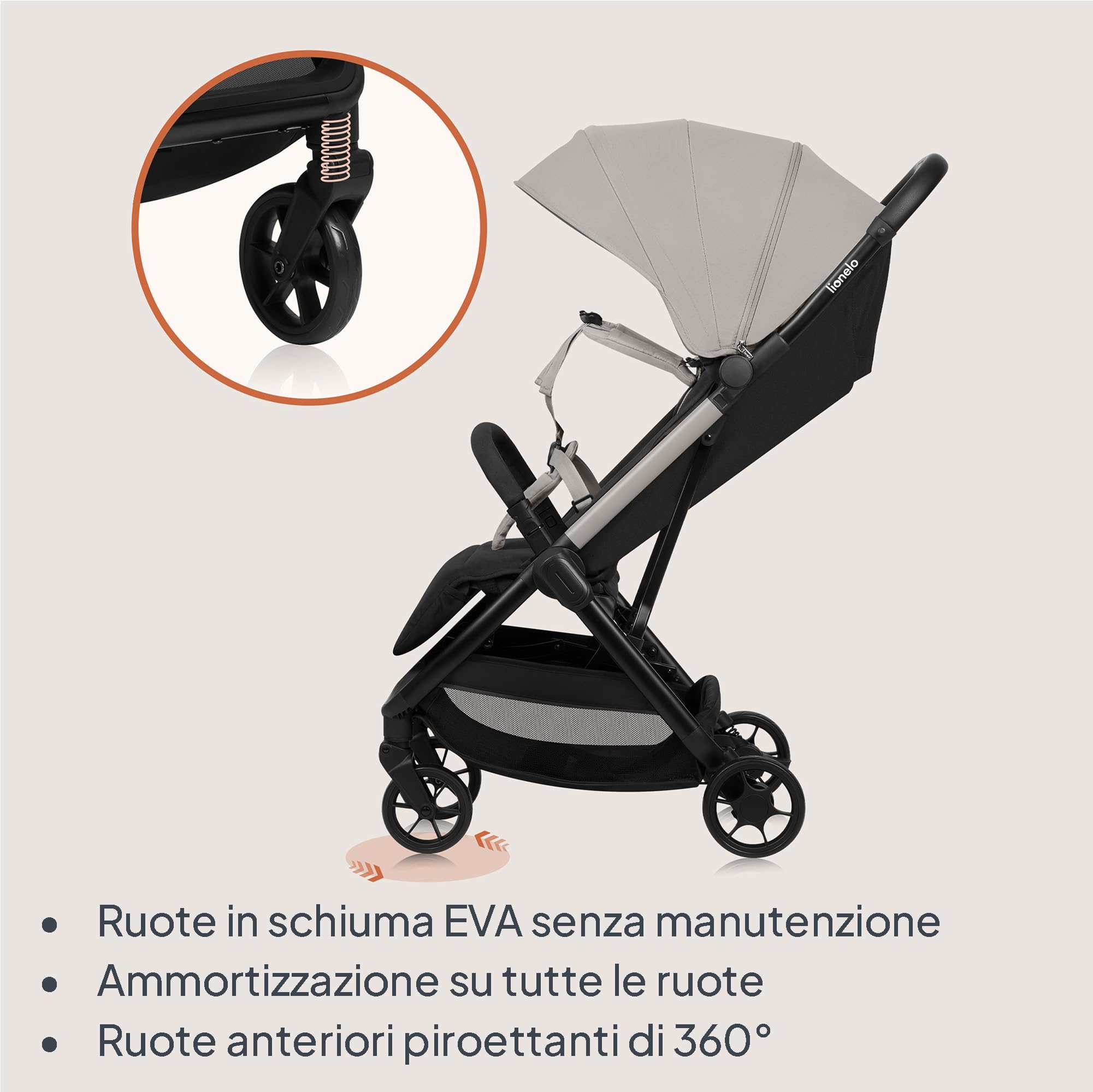 LIONELO Julie Air Passeggino da Viaggio Compatto per Aereo fino a 22 kg | Da 6 Mesi a 4 Anni, Leggero, Ruote Girevoli 360° con Sospensione, Chiusura a Una Mano, Schienale Regolabile, Tettuccio UPF50+