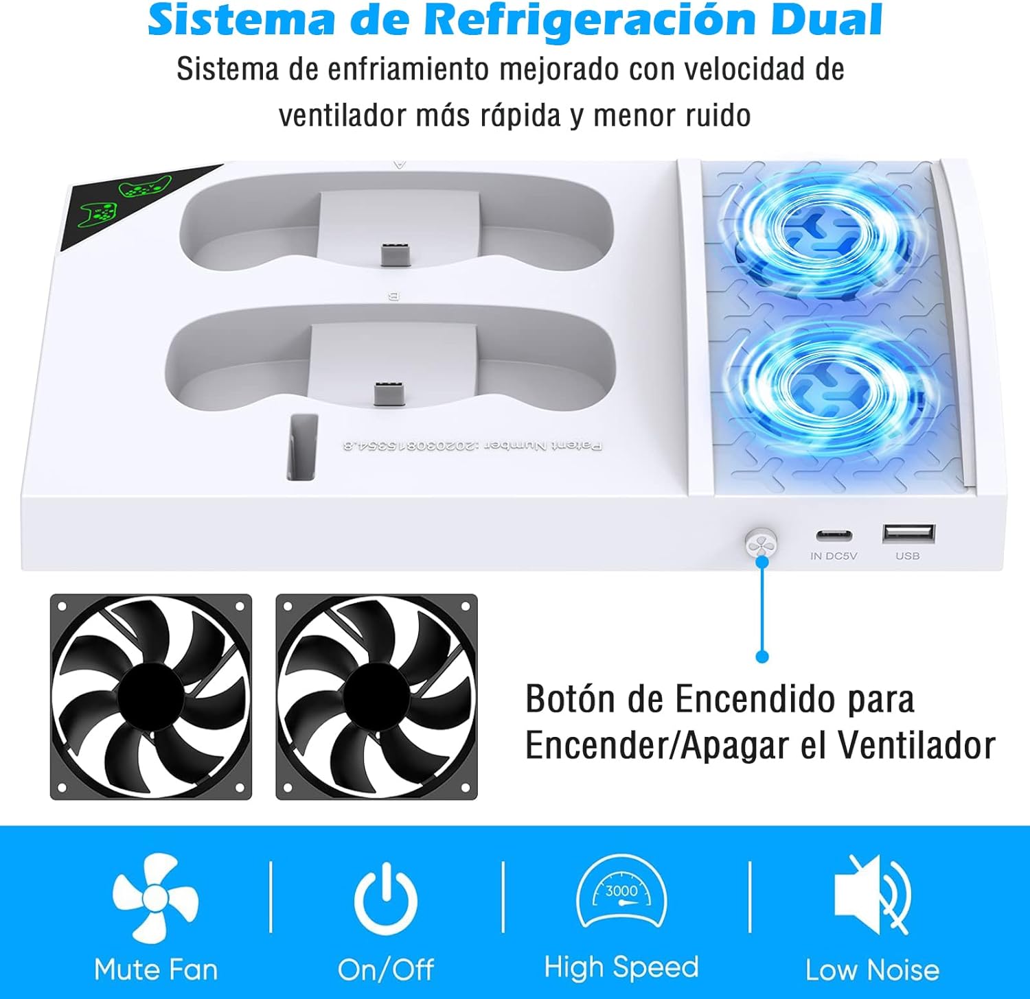 Vertical Cooling Stand for Xbox Series S - S Series Controller Charging Dock with 2 Cells 1400mAh Rechargeable, Headphone Stand for Xbox Series S (White)