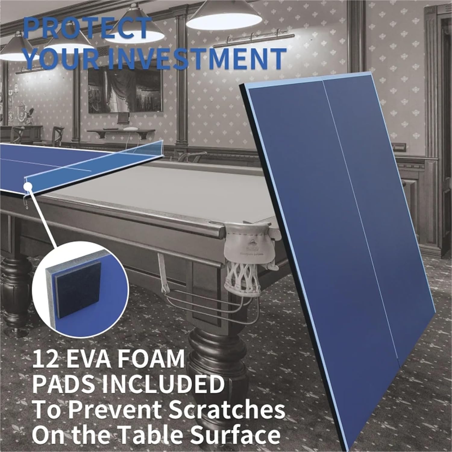 Table Tennis Table 9ft Blue Mid-Size Ping Pong Conversion Top Foldable & Portable Table Tennis for Indoor Games