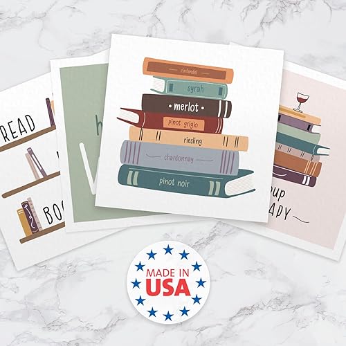 Miniatura 6 de Servilletas de bebidas para club de lectura, 48 servilletas de cóctel para club de lectura, 4 diseños temáticos divertidos, juego de servilletas de