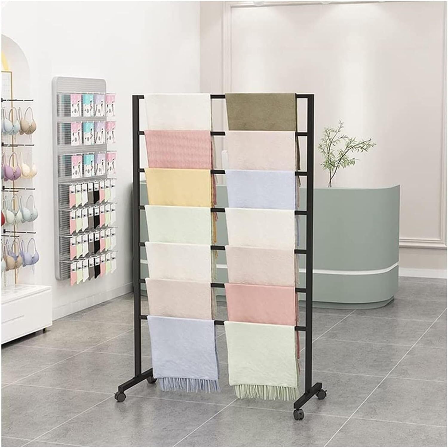 HPTHLY Silk Scarf Rack With Pulley - Simple Scarf Display Rack - Floor Display Rack For Fabric, Shawl, Clothing Display Racks For Retail Stores, Metal Hijab Hangers, Floor (C-60X40X145Cm)