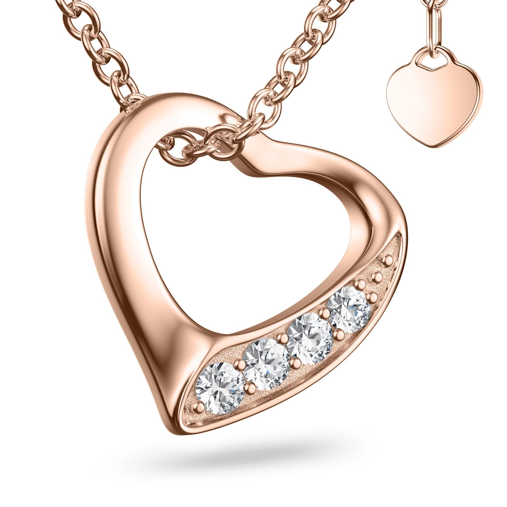 Collier Cœur Femme Or Rose (Argent 925 plaqué) Zircon Pendentif Coeur