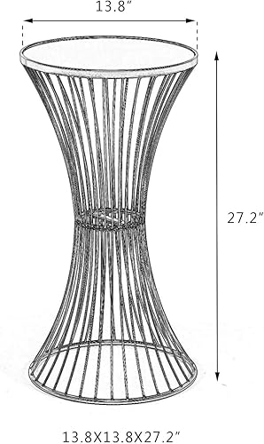 Miniatura 3 de Adeco Mesa auxiliar redonda decorativa de metal moderna de 27 pulgadas de alto, mesa auxiliar auxiliar de noche, mesita de noche dorada para Tambor