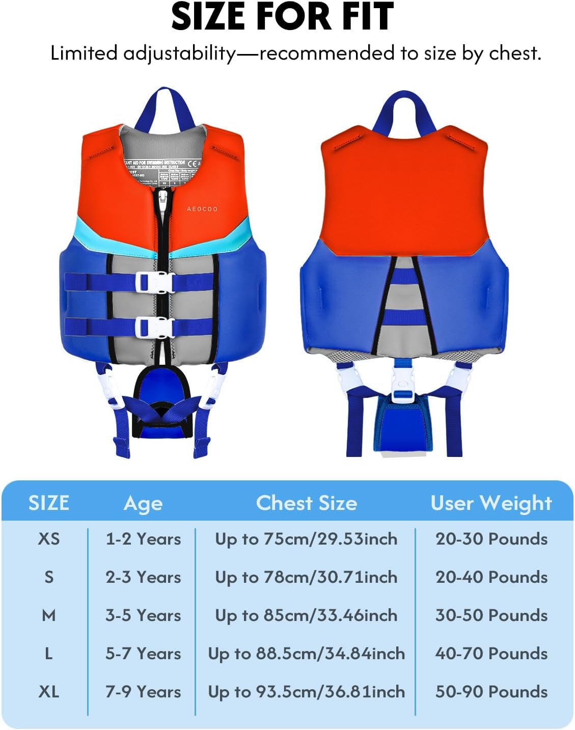 Toddler Swim Vest for 20-30-50-90 Pounds, Kids Pool Floaties Vest 1-2-3-5-6-9 Year Old, Puddle Swim Jumper Buoyancy Jacket, Boys, Girls, Niños