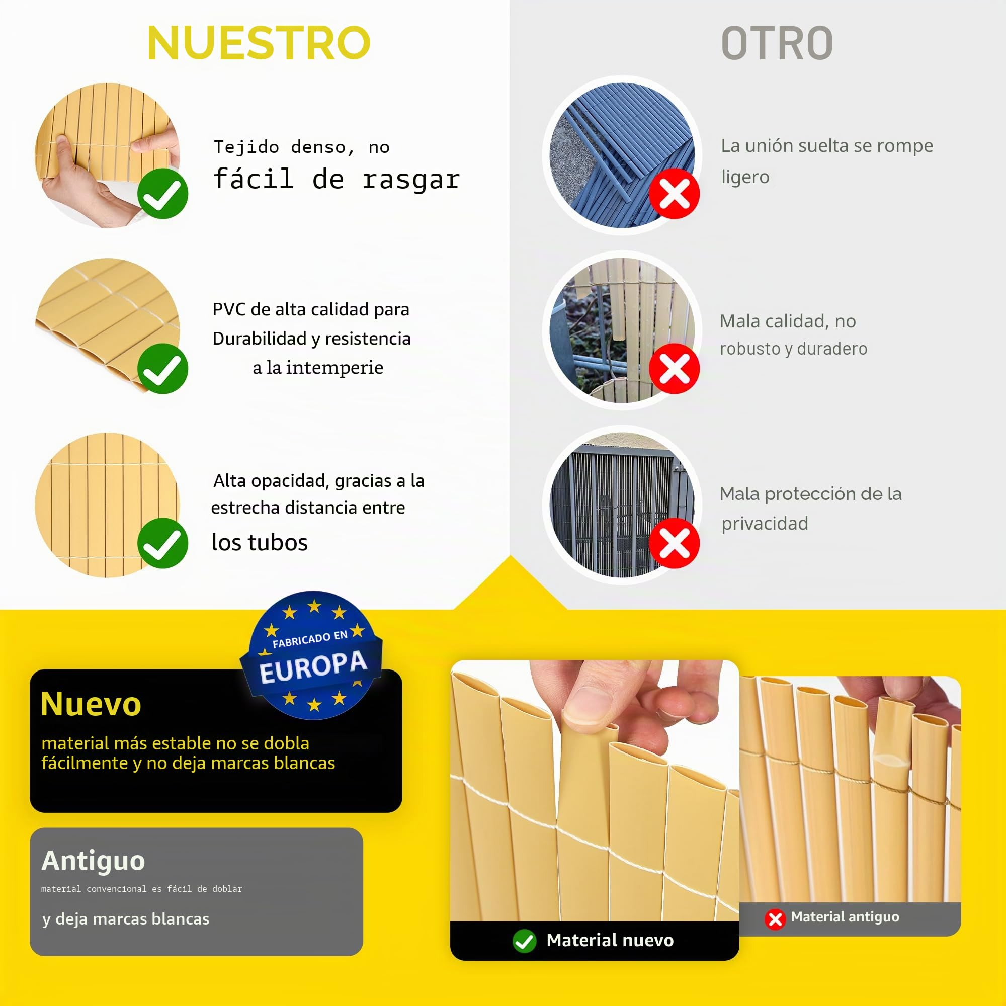 jarolift Estera de PVC Estándar, Cañizo Ocultación PVC Cara, Pantalla Protección Valla Privacidad para Jardín, Balcón, Terraza, 80 x 300 cm, Bambú