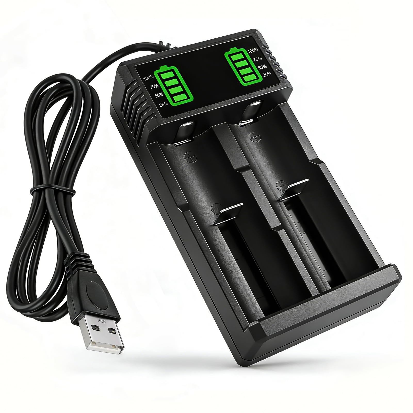 Chargeur Accu 18650, 18650 Chargeur de Batterie 3,7V 2 Slots Chargeur Accu | écran LCD Charge Rapide Piles Rechargeable pour Batteries Li-ION 18490 18350 17670 17500 16340 14500 18500 26650
