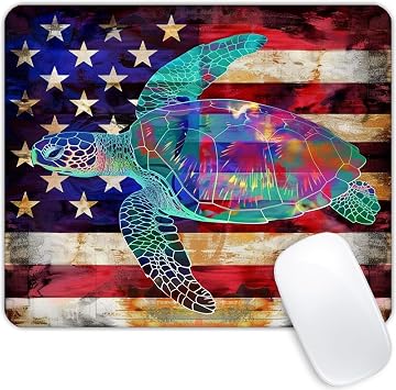 Square Mouse Pad Colorful Sea Turtle and National Flag,Gaming Mouse Pads for Desk,Soft Computer Waterproof Non-Slip Mouse Mat
