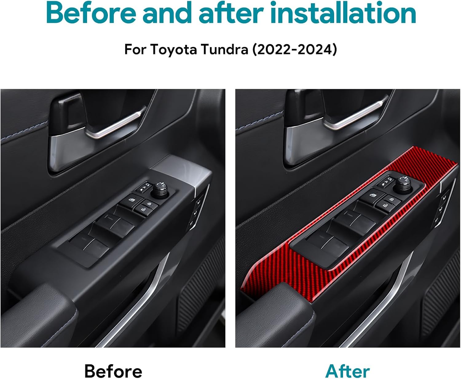 AIRSPEED Carbon Fiber for Toyota Tundra 2022 2023 2024 Center Console Door Window Button Frame Panel Cover Interior Trim Accessories, Red