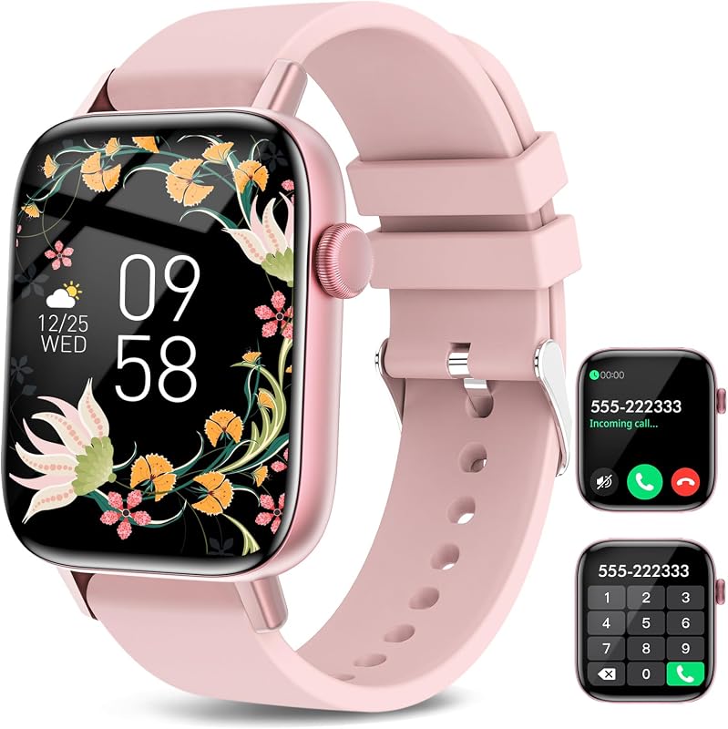 Reloj inteligente para Android iPhone-Recibir llamadas/Marcar/Leer mensajes/Control AI-Pantalla HD de 1,9"-IP67 Reloj inteligente de fitness resistente al agua-Presión arterial/Frecuencia cardíaca/SpO2/Monitor de sueño (Rosa claro)