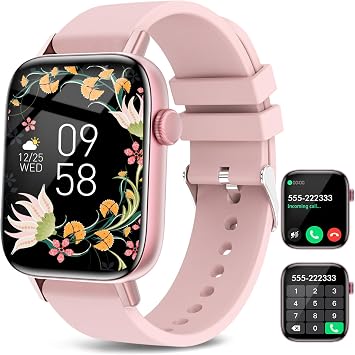 Smart Watch for Android iPhone-Call Receive/Dial/Read Message/AI Control-1.9" HD Screen-IP67 Waterproof Fitness Smartwatch-Blood Pressure/Heart Rate/SpO2/Sleep Monitor Light Pink