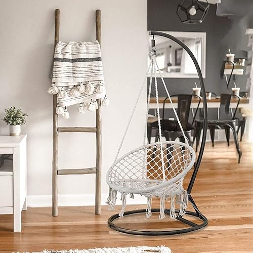 Miniatura 4 de ZENY Silla hamaca columpio, silla colgante para dormitorio interior y exterior, sillas oscilantes de cuerda con macramé