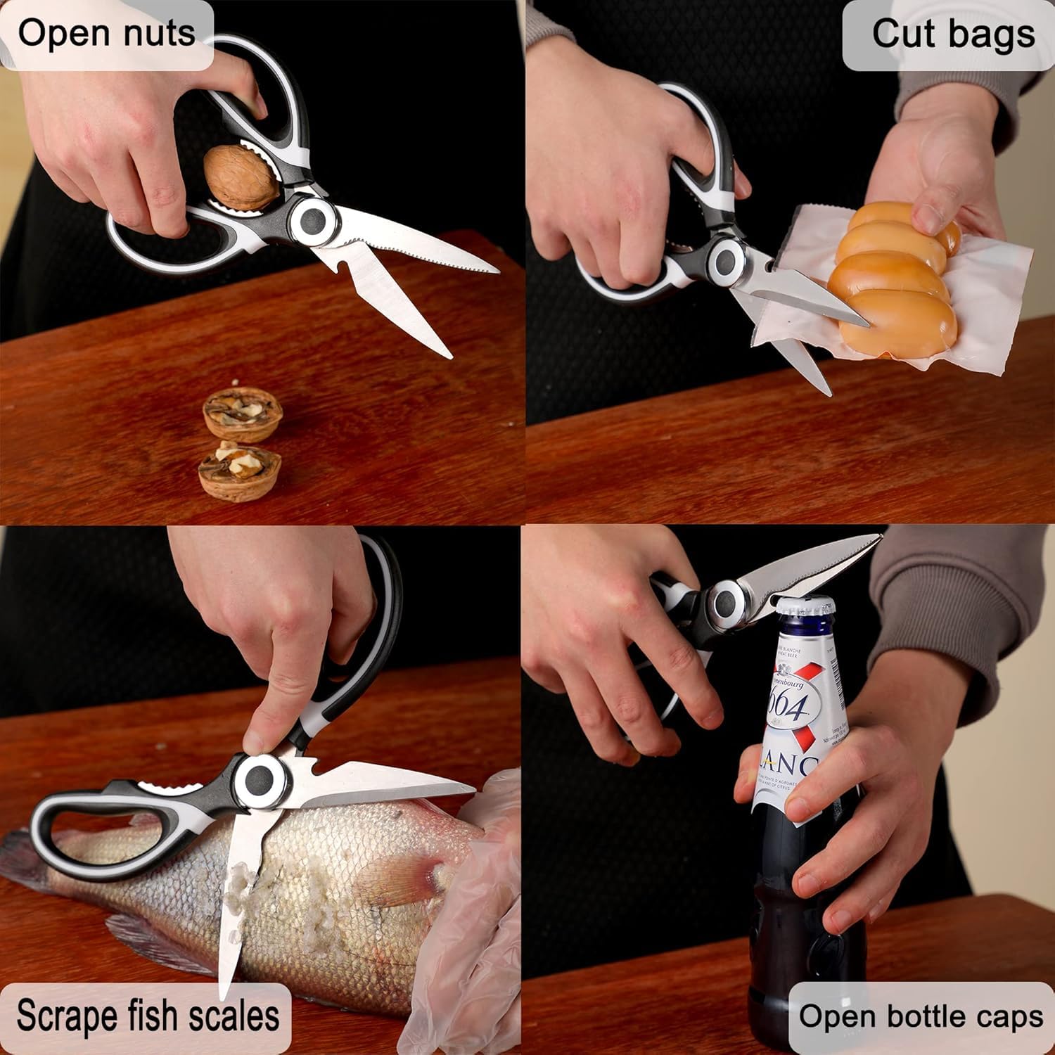 OMDAR Tijeras de cocina multiusos, 3 unidades, tijeras de cocina de acero inoxidable resistentes para cortar carne, alimentos, pescado, aves de corral, tijeras afiladas multiusos para lavavajillas