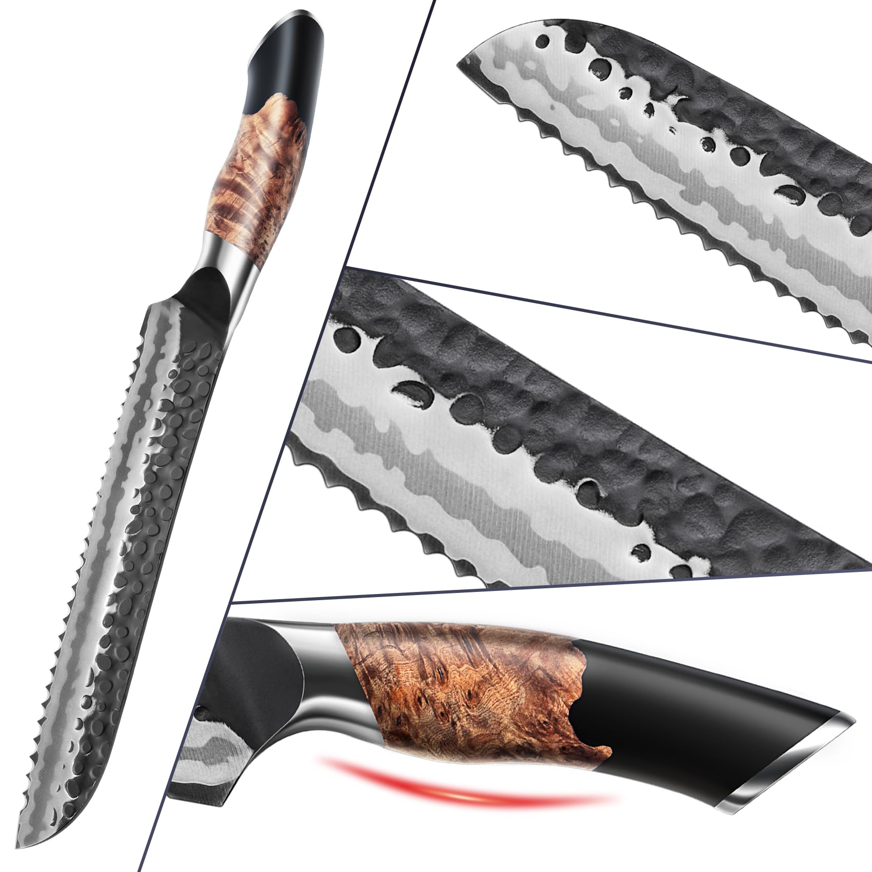 SHAN ZU Brotmesser mit Wellenschliff Profi 20 cm aus 7 Schichten Hochwertigem Rostfreiem Carbon Stahl, Extra Scharfe Messerklinge mit Ergonomischem Ahornholzgriff | 7 Lagen Carbonstahl, 10Cr15MoV-Stahlkern, extra scharfer Klinge, Ahornholz-Griff & Geschen