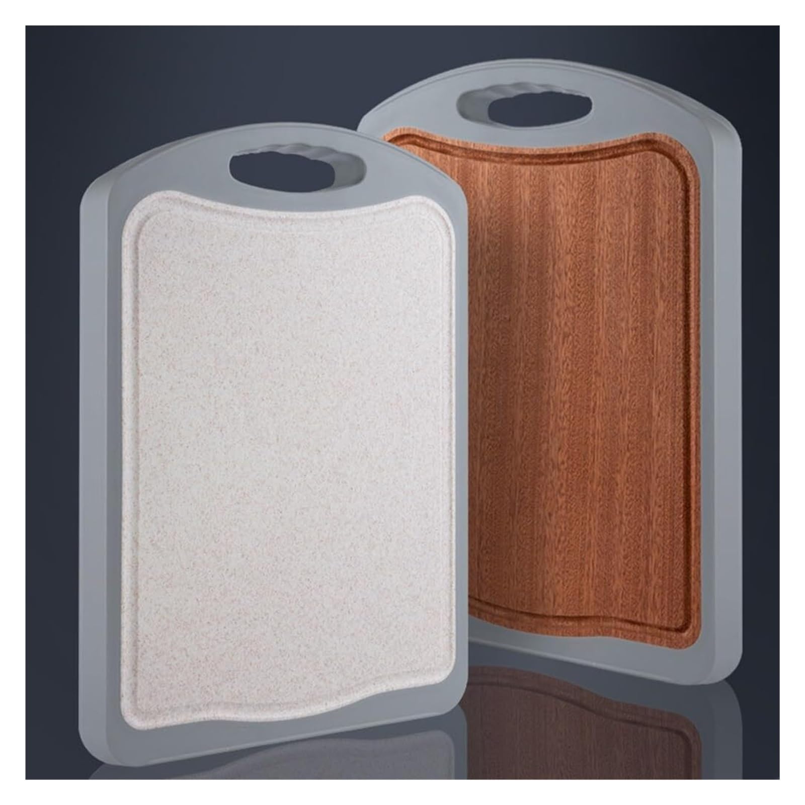 Wooden Chopping Board,Wooden Double Sided Cutting Board Food Grade Ebony and Wheat Straw PP Easy to Clean(39 * 27 * 1.9cm)