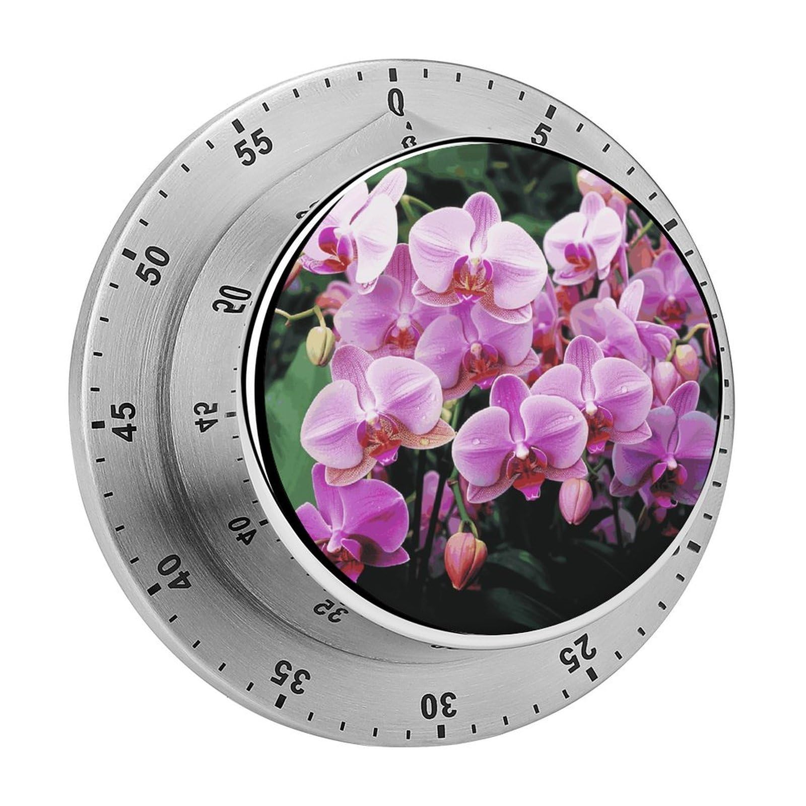 Orchids Timer Exquisite Stainless Steel Magnetic Timers Waterproof Durable Mechanical Countdown Countup for Loud Alarm for Baking Grilling Studying
