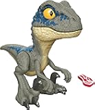 Mattel Jurassic World Mega Roar Blue Velociraptor Dinosaur Toy with Sound & Stretchable Jaw Tendons, Increasing Roar Levels & Feeding Feature