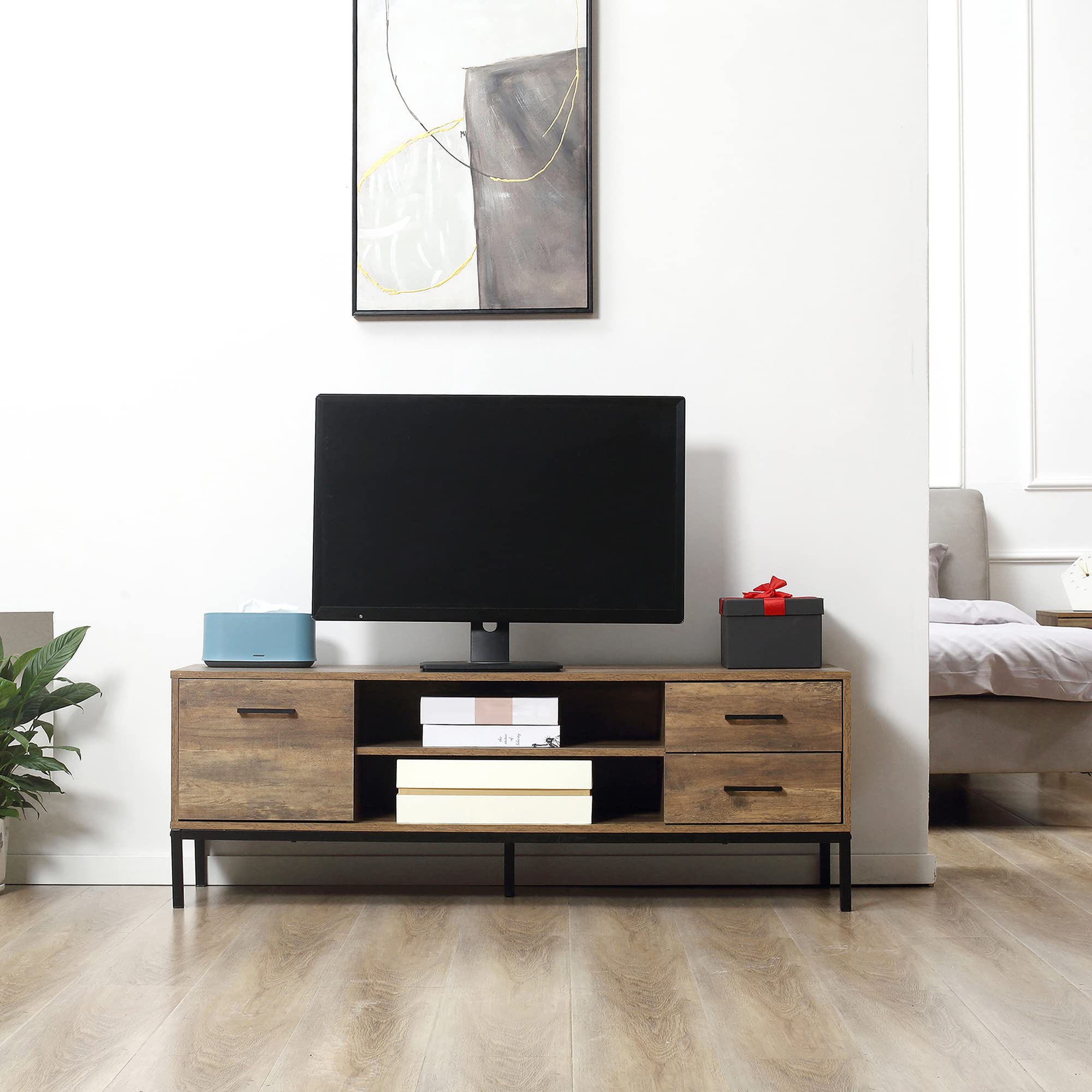 HOMCOM Mobile TV Fino a 50" con un Armadietto e 2 Cassetti in Truciolato, 132x39x45.5cm, Caffè