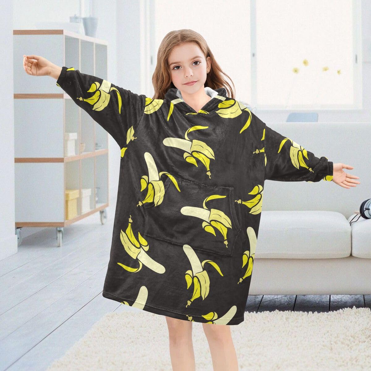 Kolorowe banany dziecięcy koc do noszenia bluza z kapturem oversize bluza koc sweter lato dla chłopców i dziewcząt w wieku 3-14 lat