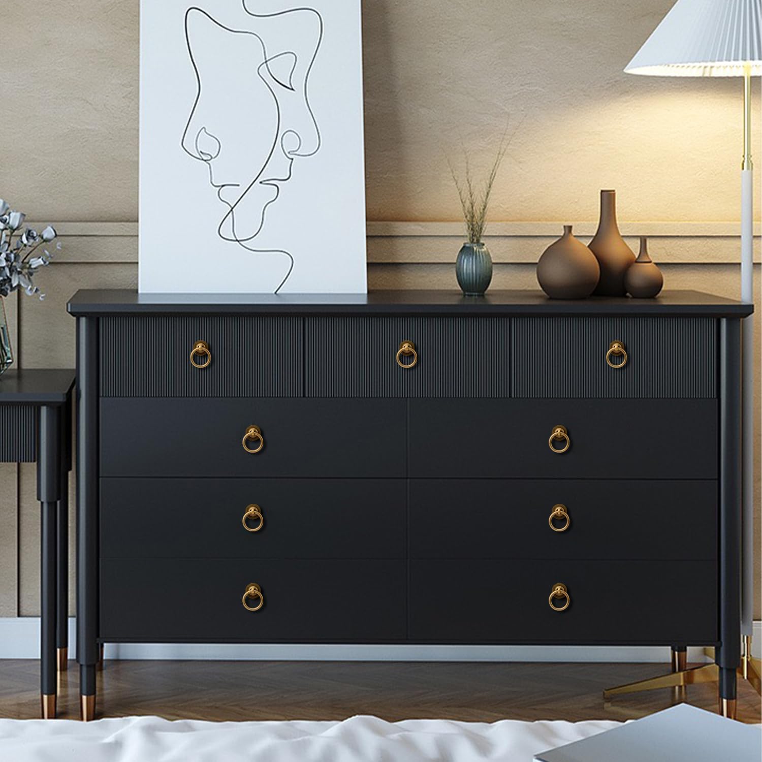 RZDEAL 12 Pack Solid Antique Brass Cabinet Pulls Ring Drawer Pulls, Antique Style Kitchen Cabinet Handles Pulls Vintage Pulls Brass Drawer Handles for Cabinets