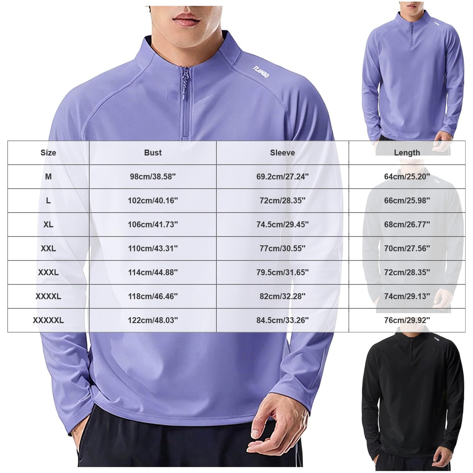 T-Shirt de Sport Homme Manches Longues col Montant Demi-zippé, Manches Raglan, Tissu Technique Respirant, séchage Rapide, Coupe Performance, pour Le Running et l'entraînement
