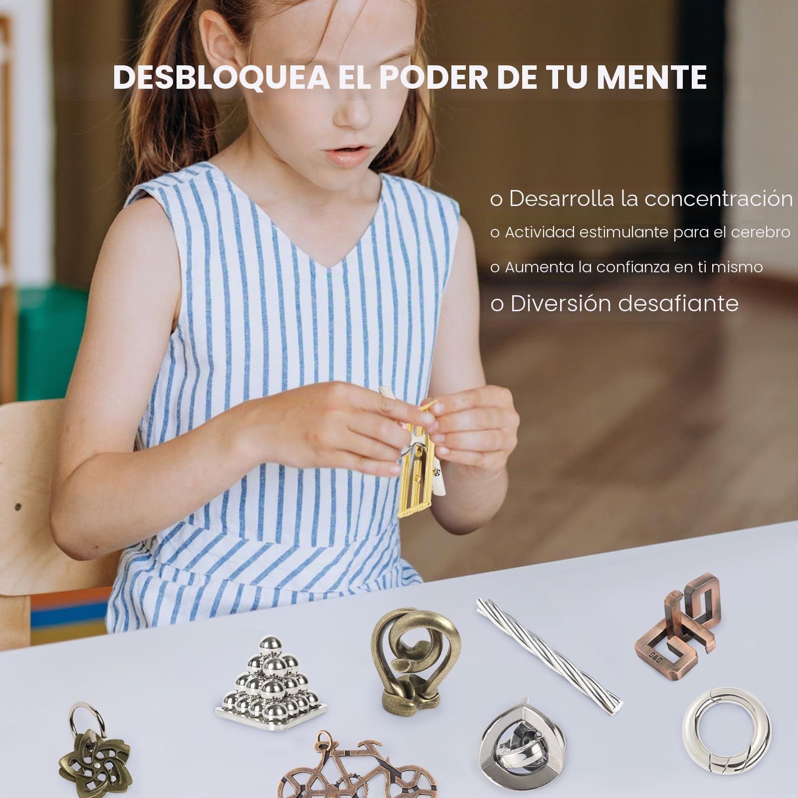 Joyeee 15 Piezas Brain Teaser Rompecabezas de Alambre de Metal, Mind Game IQ Test Unlock Toy, Interlock Challenge Puzzle Game Juguete Educativo Regalo para niños Niñas Adolescentes Adultos, #G