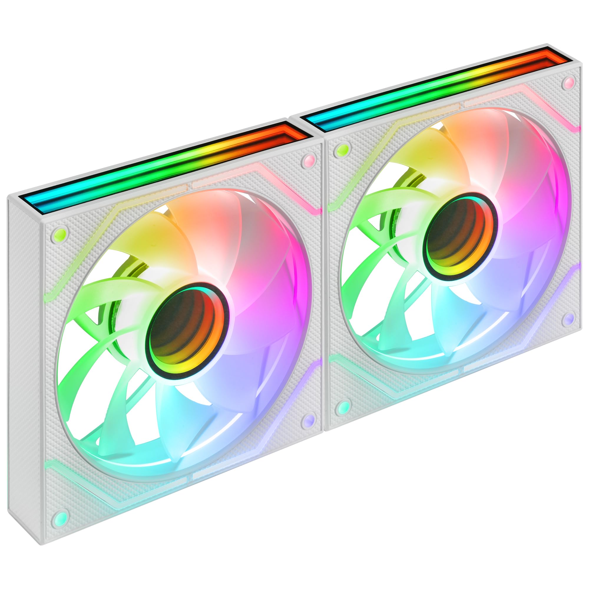 Mars Gaming MF-3DPROX2R, Kit 2x Ventiladores 120mm, Aspas Invertidas, Iluminación ARGB Triple Infinity Mirror 360°, Control PWM, Rodamientos FDB, Ventiladores PC con Compatibilidad Total ARGB, Blanco