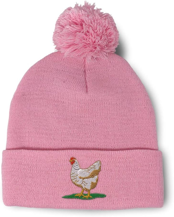 Speedy Pros Pom Pom Beanies for Women Chicken Hen Embroidery Skull Cap Winter Hats for Men Acrylic 1 Size