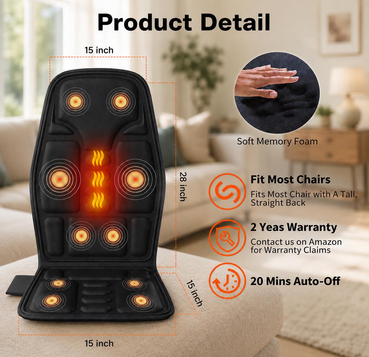 Vibration Rückenmassagegerät für Stuhl mit Wärme, Rückenmassagepad für Liege mit 8 Vibrationen, Sitzkissen für Senioren, Büroangestellte & Familie, Müdigkeit & Schmerzlinderung im Büro, Zuhause