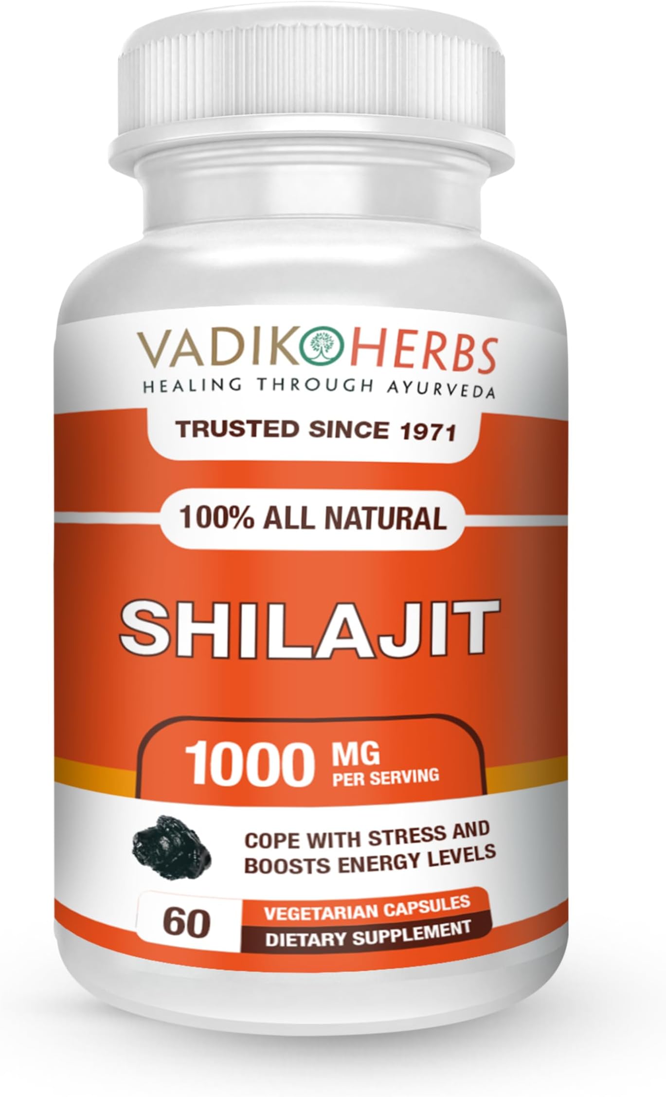 Shilajit, Shilajeet (Asphaltum) Powder 60 Vegicaps | Can Help with Male Infertility, Antiaging, Maintain Heart Health