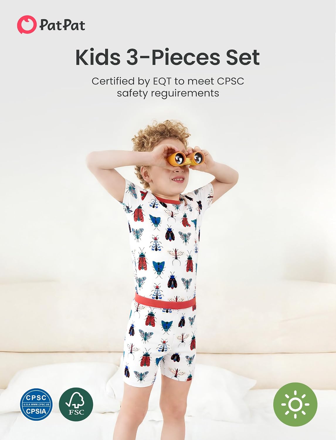 PATPAT Kids 3-Piece Pajama Sets with Bamboo Viscose, Pjs for Toddler Boys