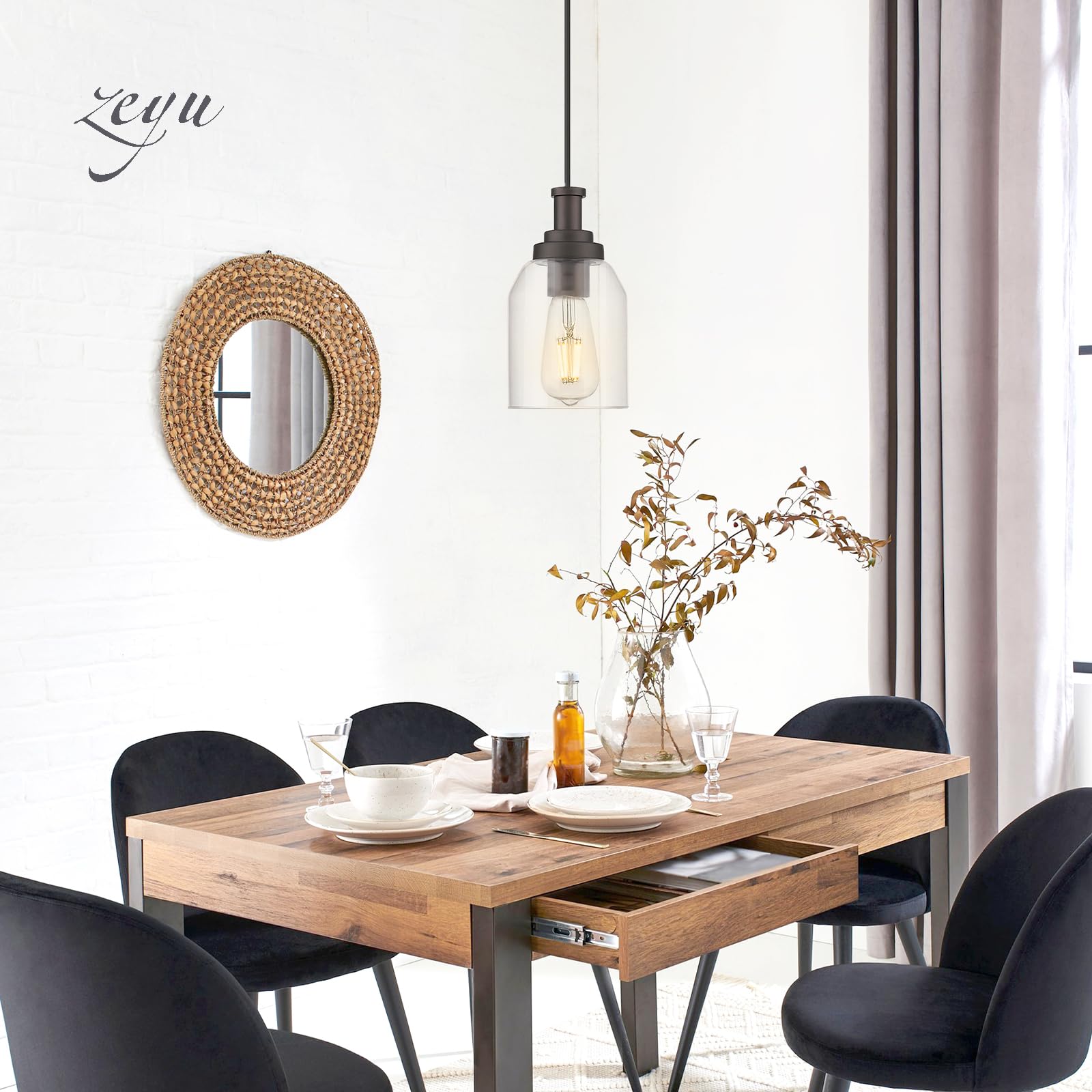 ZEVNI Pendant Lighting For Kitchen Island, 1-Light Black Gold Hanging Light  Fixtures For Dining Room, Foyer, Hallway