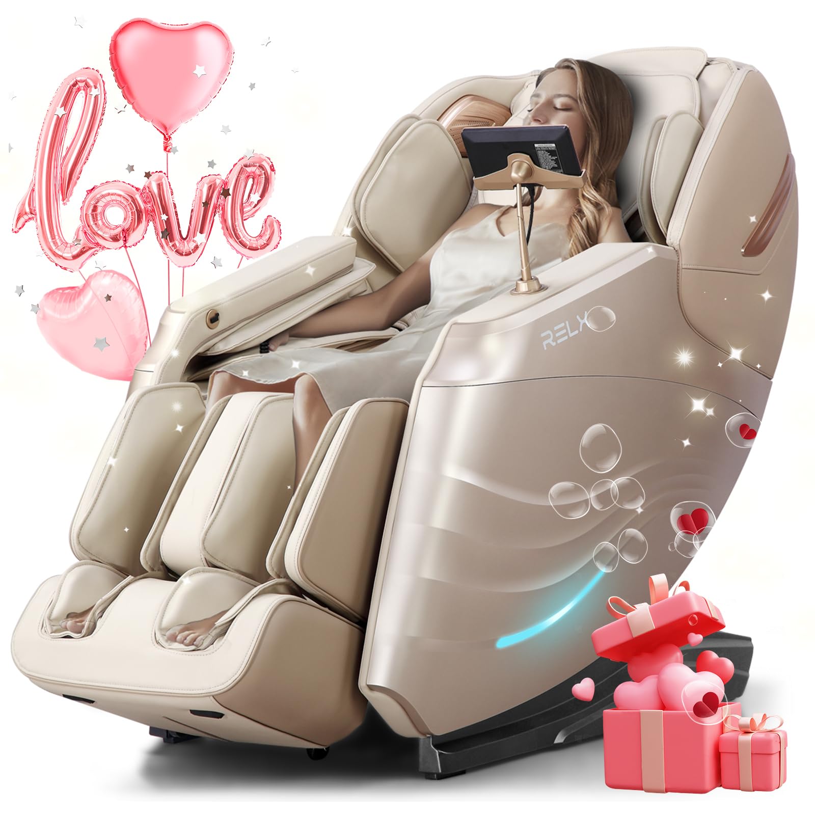 RELX Massage Chair Full Body, 15 Modes Zero Gravity SL-Track Shiatsu Massage Chair Built-in Heat System, Airbag Massage with Body Scan, Deep Yoga Stretch, Calfrest Extension and AI Control(Cream)