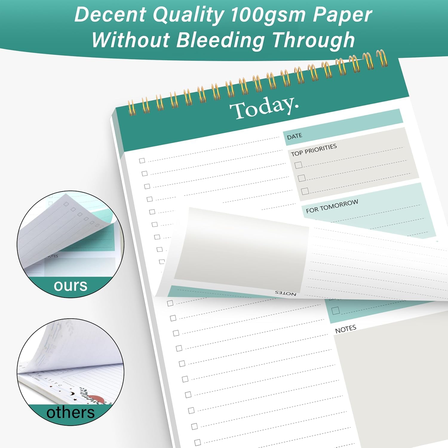 To Do List Notepad, Daily Planner Notepad Undated 52 Sheets Tear Off - Image 3