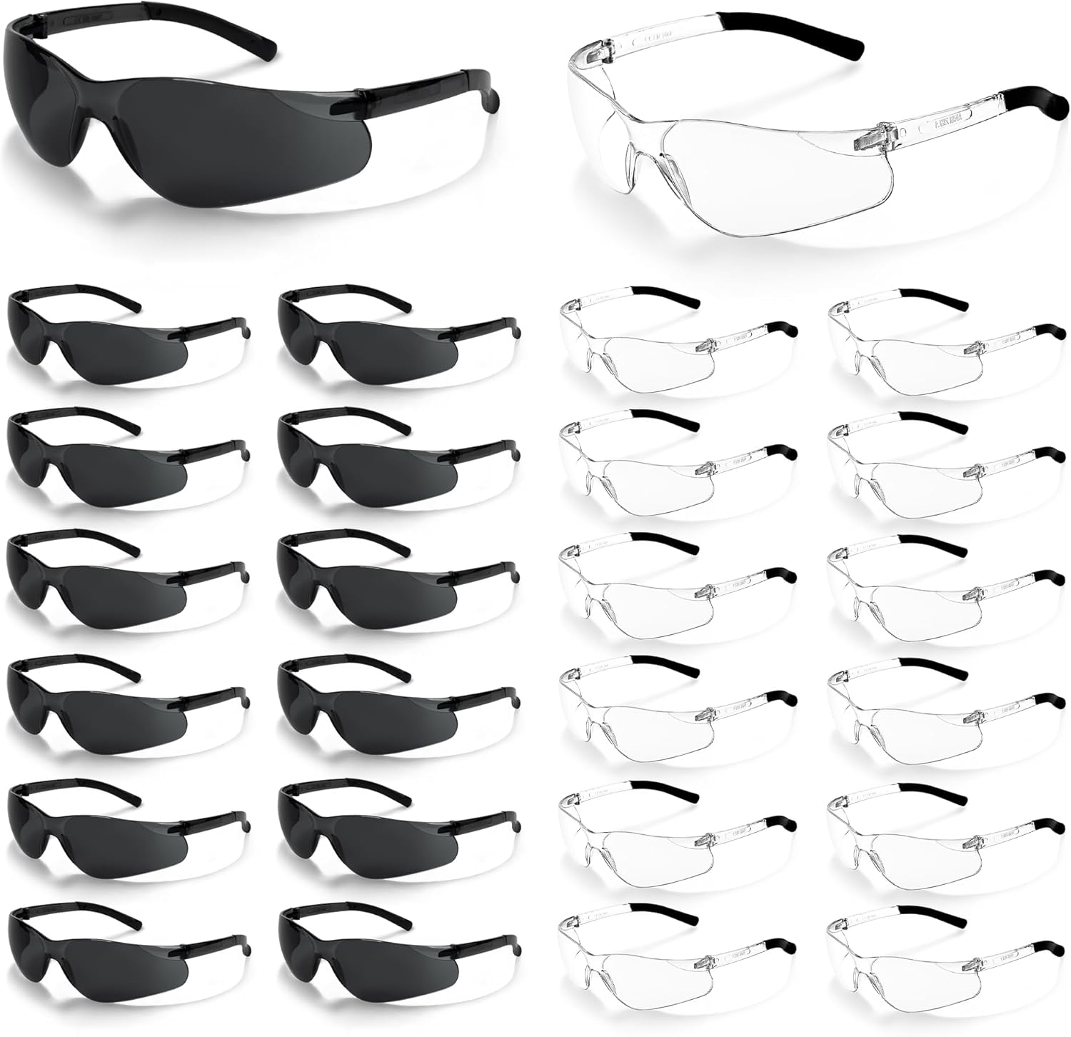 24 Pack Safety Glasses for Men Women(Clear Safety Eyewear & Tinted Protective Glasses), Scratch Impact Resistant Polycarbonate Lens, Eye Protection Glasses for Construction, Lab and Outdoor Work