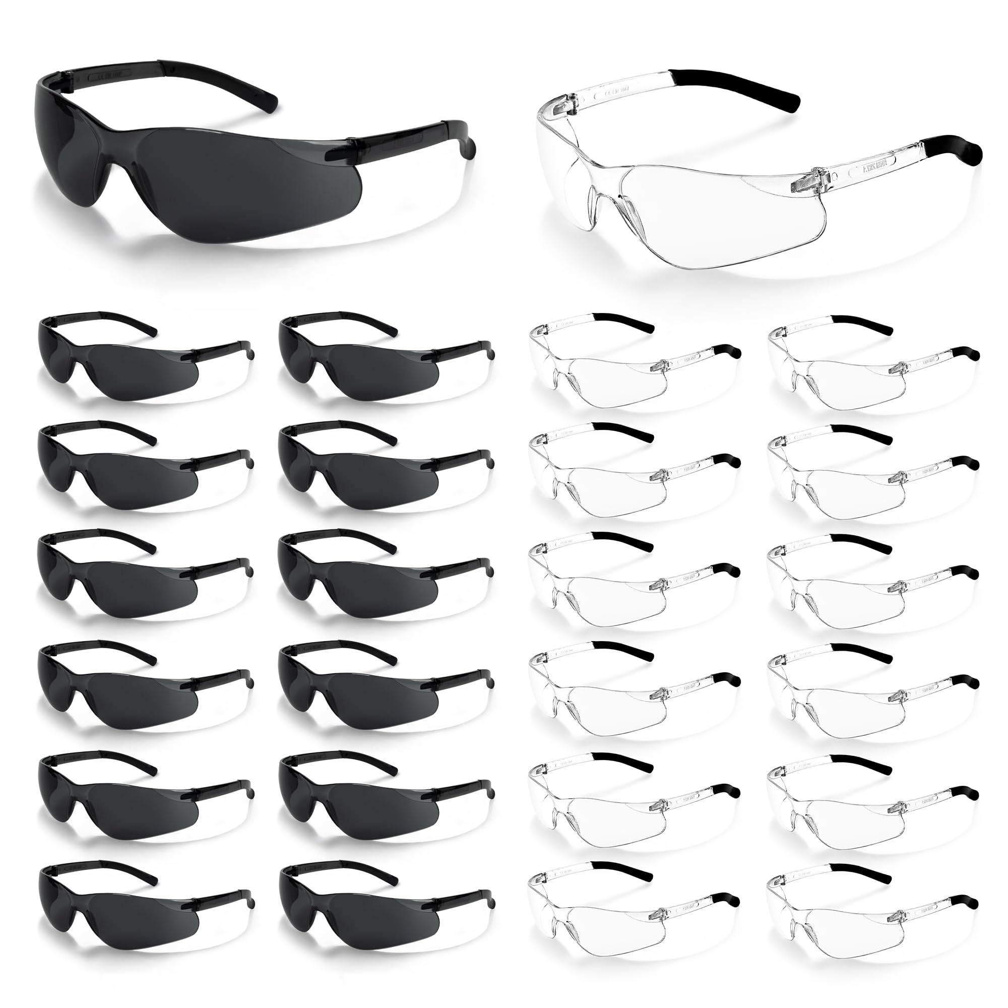 Paquete de 24 lentes de seguridad para hombres y mujeres (lentes de seguridad transparentes y lentes protectores tintados), lentes de policarbonato resistentes a los arañazos, gafas de protección