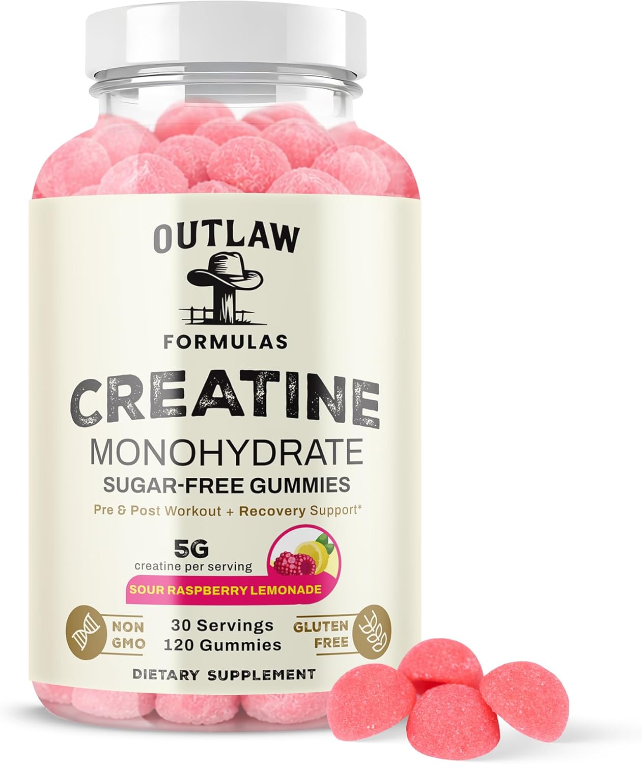 Creatine Gummy - Vegan Creatine Gummies for Muscle Strength, Recovery & Cognitive Support - Zero Sugar - Made in USA, Non-GMO - 5g Per Serving - Sour Raspberry Lemonade - 120 Count