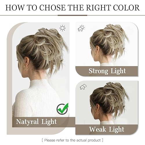 Miniatura 3 de HMD 5 piezas de moño despeinado para mujer, extensión de cabello con banda de goma elástica, extensión de cabello largo y desordenado, juego de