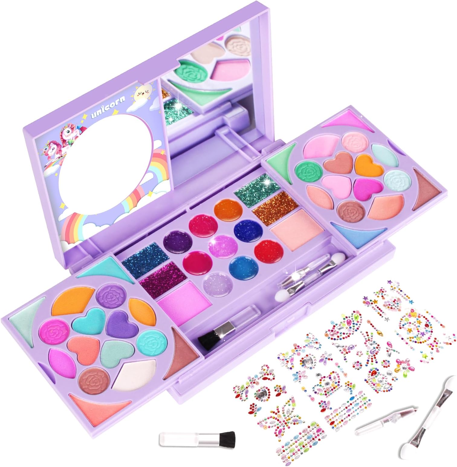 KIDCHEER Kids Makeup Kit for Girls Princess Real Washable Cosmetic Pretend Play Toys with Mirror - Non Toxic