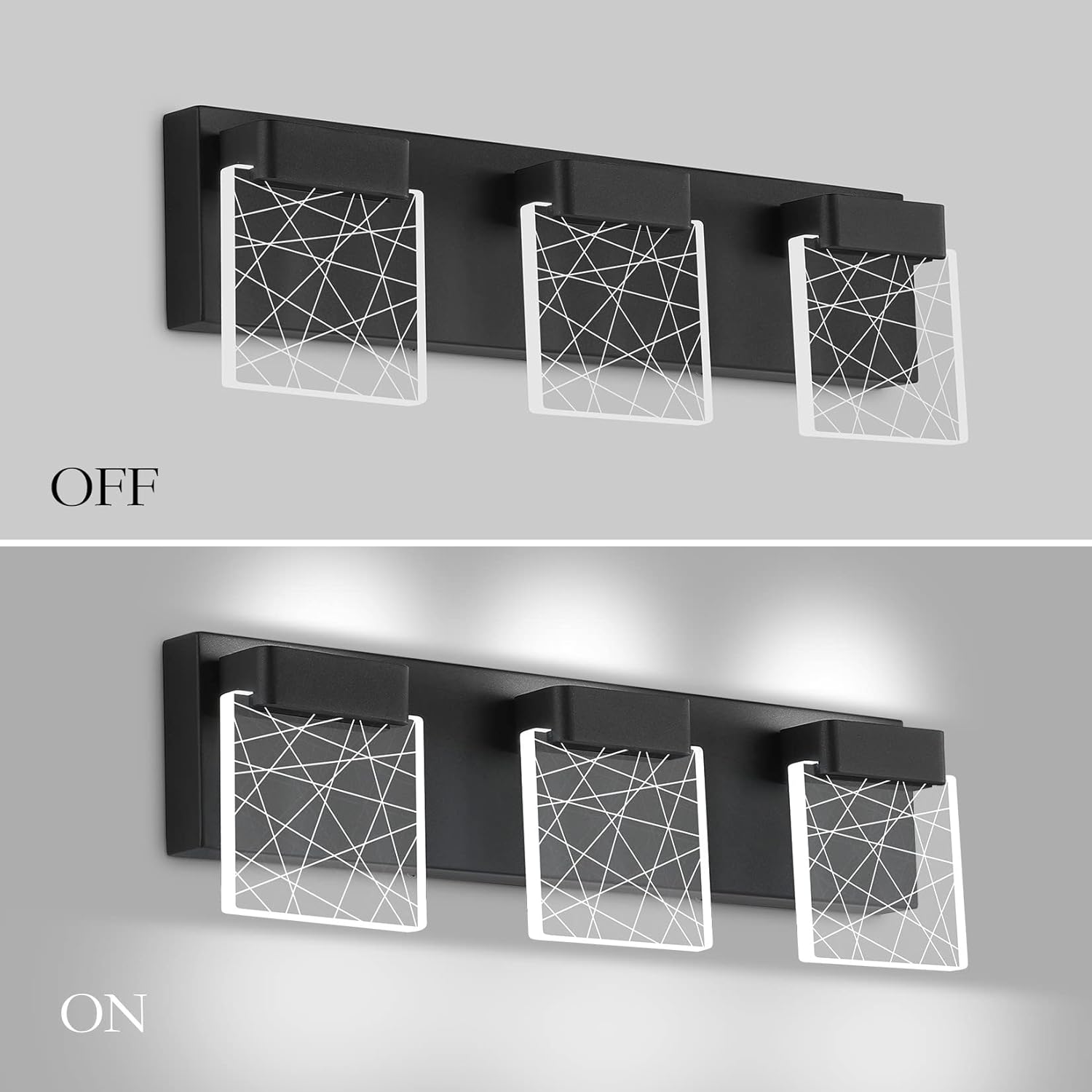 Aipsun Black Vanity Light Modern LED Bathroom Vanity Lighting Fixtures 3 Light Bathroom LED Wall Light 6000K