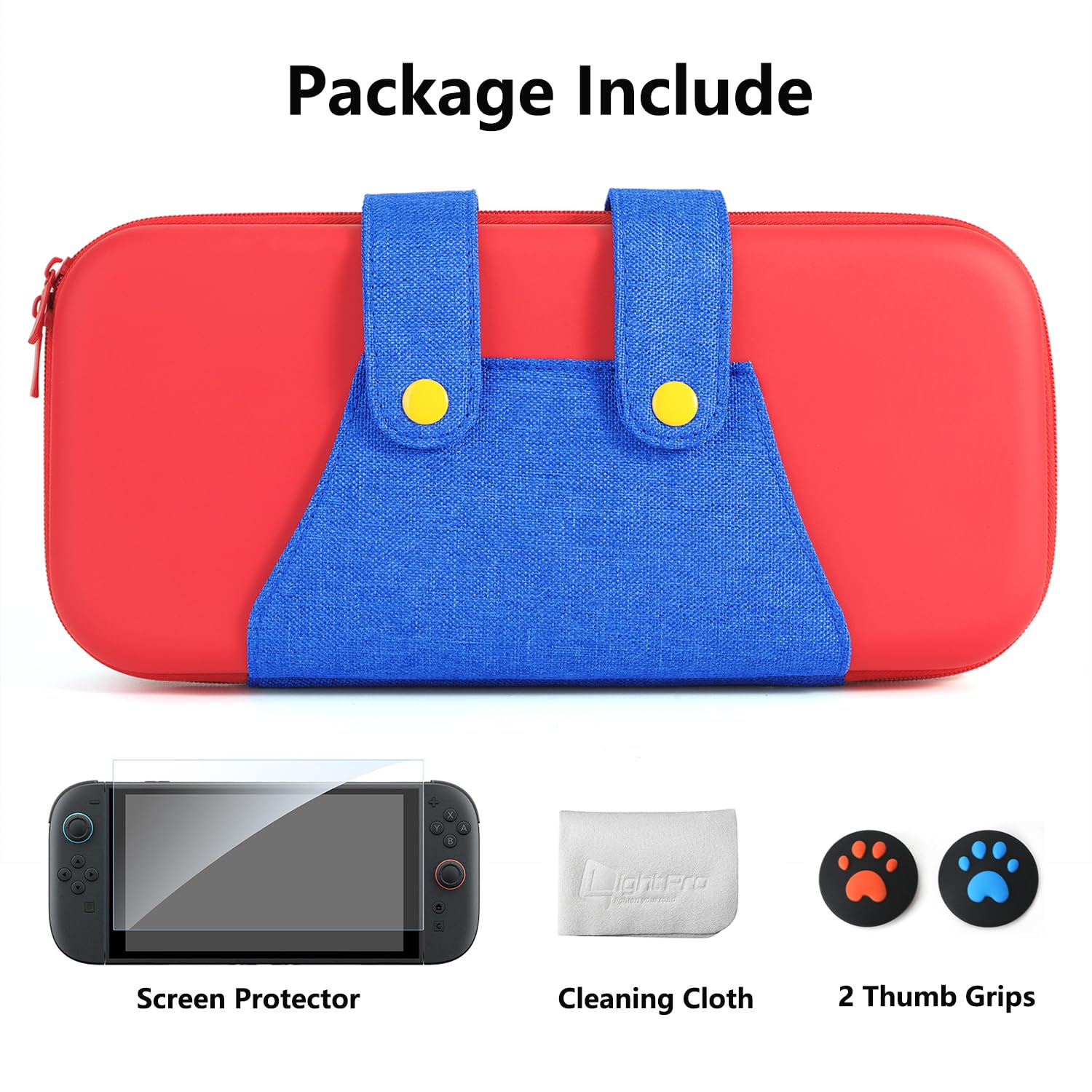 GamePals Switch Carrying Case Compatible with Nintendo Switch 2, Protective Hard Shell Portable Travel Carry Case witch Screen Protector, 2 Thumb Grips, 10 Game Card Slots - Image 7