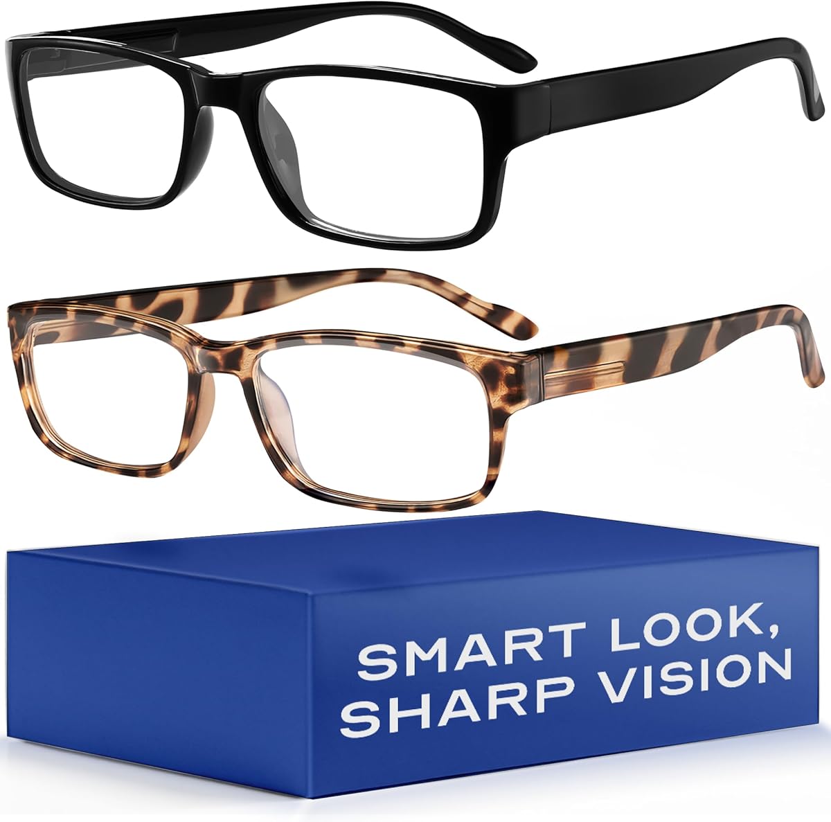 Gaoye 2-Pack of Reading Glasses - Blue-Light Filter, UV Protection - Readers with Rectangle Frames