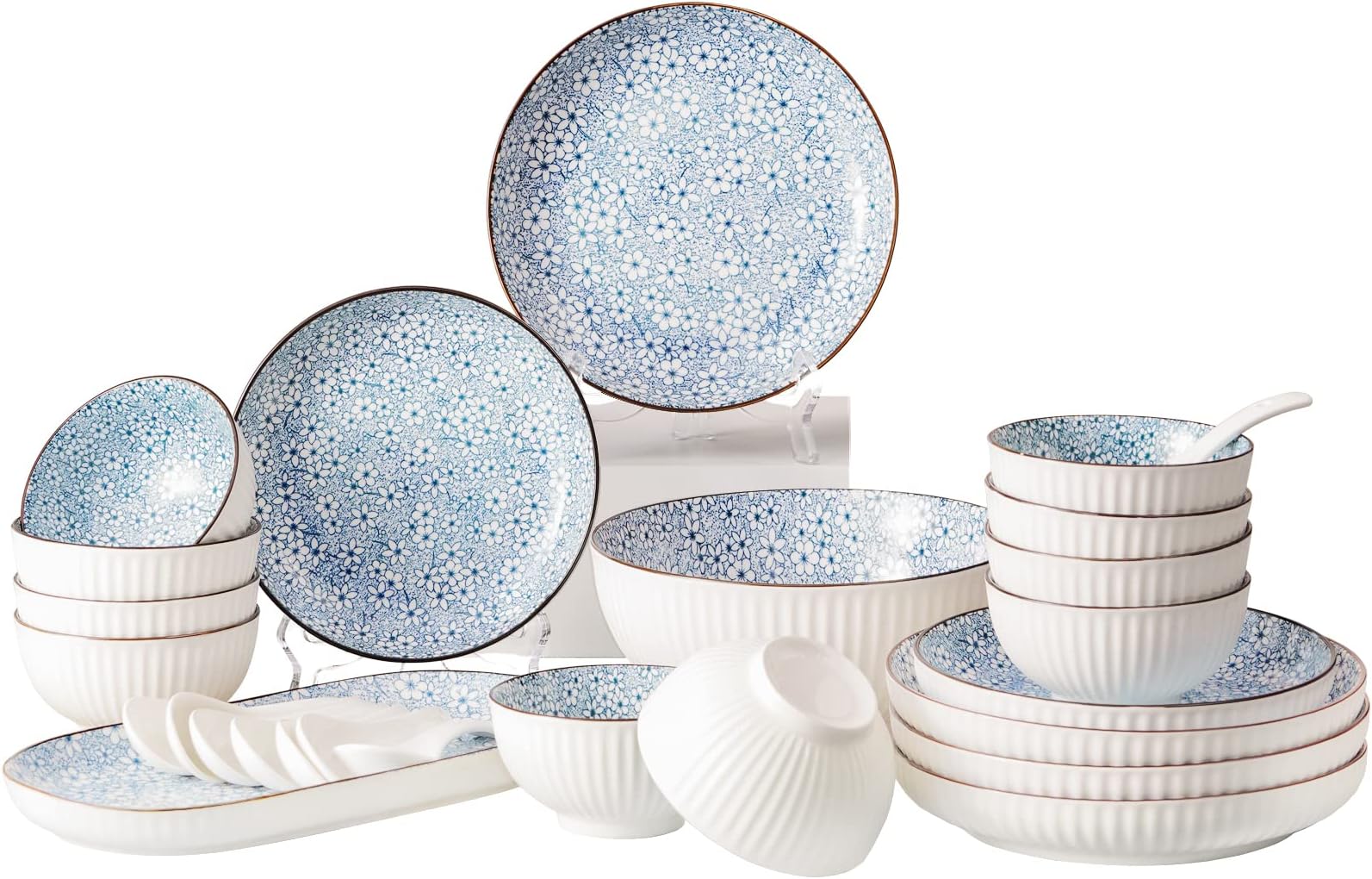 28-Piece Dinnerware Set, Lightweight Round Plates (Dishes, Bowls,Plates, Spoons), Porcelain Dinnerware Set, Dinnerware Set, Dinner Plates, Plates and Bowls Sets