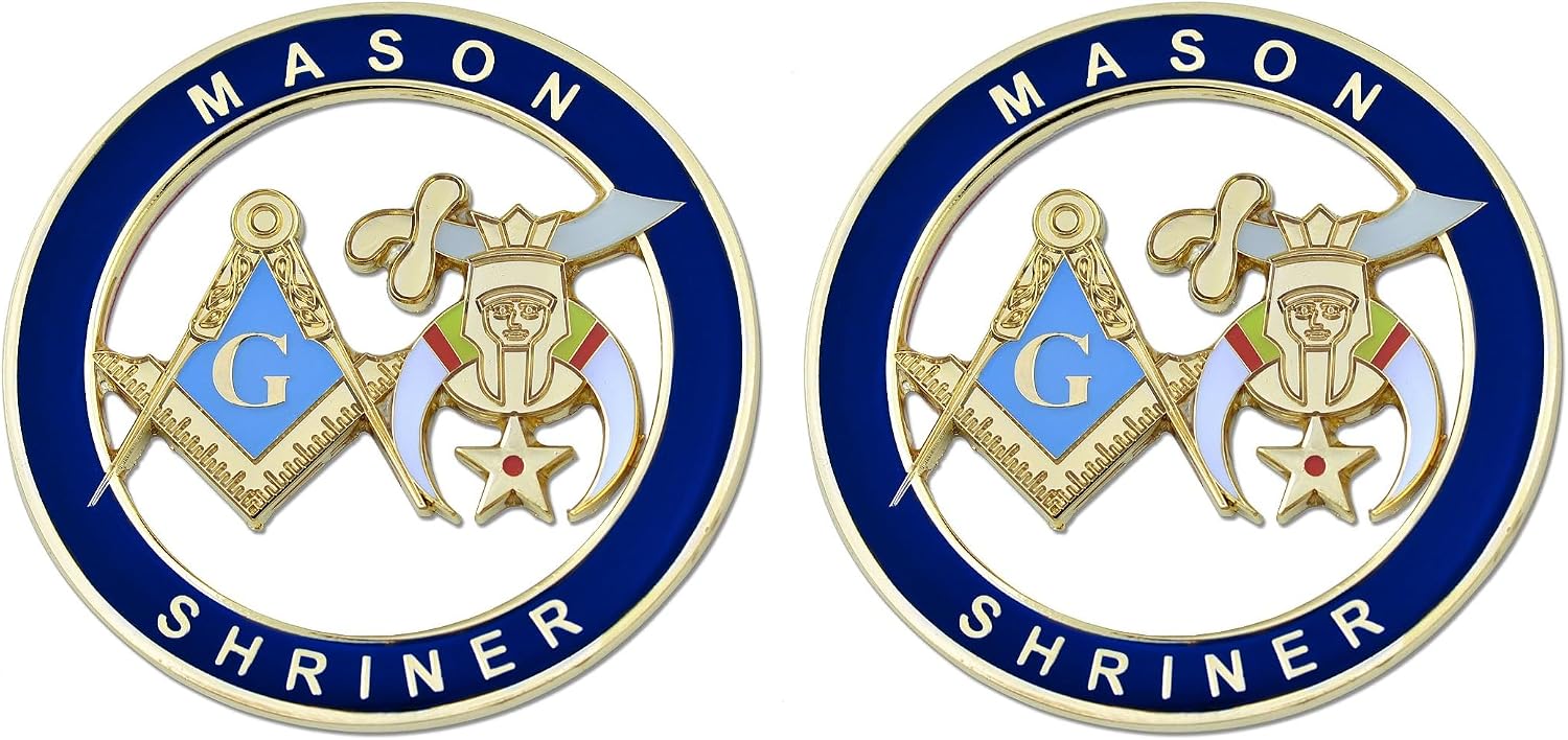 Mason Shriner Masonic Auto Emblem - [Blue & Gold][3'' Diameter]