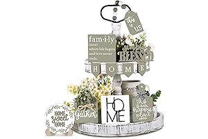 11 Pieces Farmhouse Kitchen Shelf Decor Accents | Wooden Sign Rustic Home...